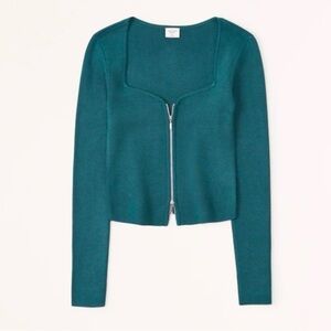 NEW Abercrombie & Fitch Dark Teal Sweetheart Zip Cardigan Sweater Size L